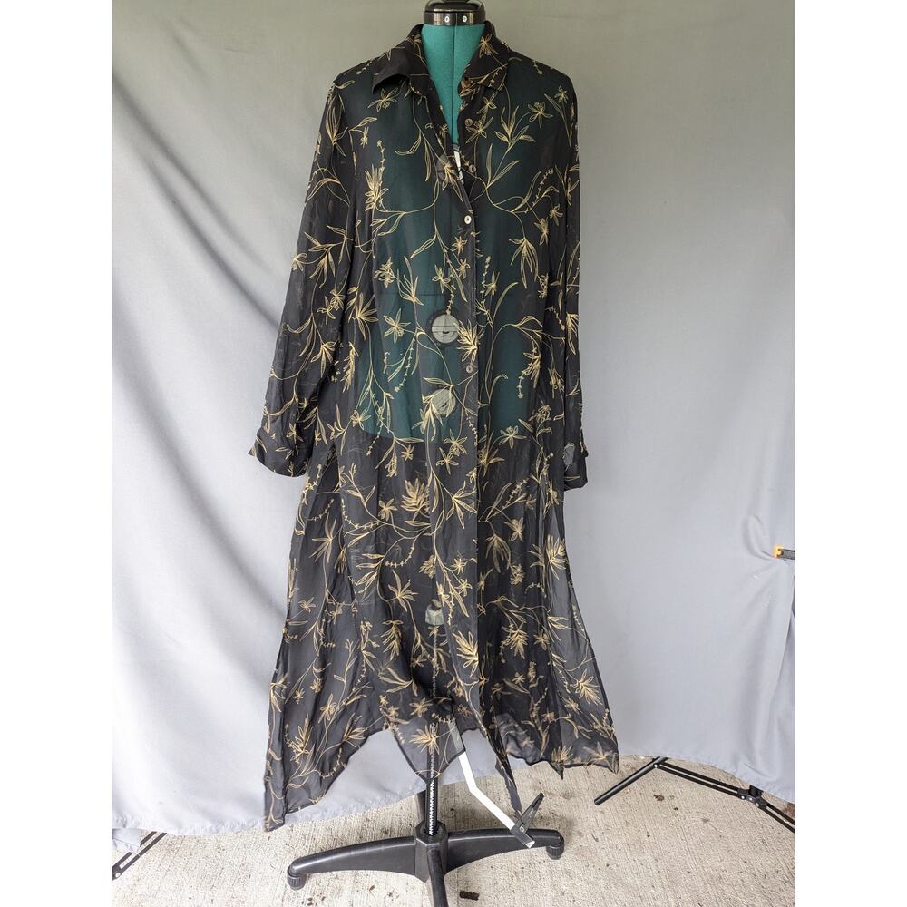 Vintage Y2K Robbie Bee 100% Silk Sheer Floral Duster Whimsygoth 18W